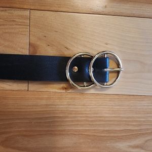 Black Belt with Gold Double Circle Buckle Detail